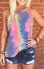 2020 primavera y verano nuevo Amazon wish europeo y americano transfronterizo para mujer camiseta sin mangas con cuello redondo tie-dye estampado de leopardo para mujer