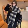 Cachecol xadrez com borlas para mulheres, outono e inverno, arco-íris, europeu e americano, famoso, combinando cores, cachecol grosso de cashmere mohair