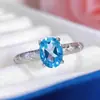 Anillo de Topacio Azul Plata S925 Incrustación Completa Nuevo Diseño de Joyería de Topacio Natural Accesorios Simples Venta al por Mayor