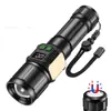 Lanterna LED Recarregável Alta Potência 35W Lanterna Tática com Base Magnética Display Digital Longo Alcance 500m Liga de Alumínio Luz de Emergência para Exterior Carregamento Tipo C