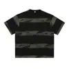 Camiseta de Manga Curta Algodão Puro Estilo Retro Americano Tie-Dye Listrado para Homens, Edição de Verão, Camiseta Tendência de Marca Bordada Texturizada de Meia Manga
