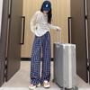 Ropa de Maternidad Pantalones a Cuadros Retro a Cuadros para Mujer Cintura Alta Cordón Primavera y Otoño Nuevos Casual Sueltos de Pierna Ancha