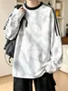 Sudadera con capucha de peso pesado, corte holgado, moderna, para hombre, jersey de otoño, top retro de cuello redondo, estilo preppy, rayas tie-dye