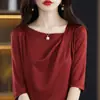 Camiseta de Satén de Triacetato Plisada de Nuevo Estilo Primavera y Verano para Mujer, Diseño Holgado Delgado de Manga Corta, Top de Nicho, Camisa de Aire Acondicionado