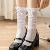 Calcetines de Lazo de Encaje Calcetines de Verano Finos a Rayas Calados Zapatos Mary Jane con Calcetines Apilados hasta la Pantorrilla