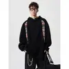Fabricante Original Moletom Bordado Estilo Étnico Cinza Floral para Homens e Mulheres, Moletom Patchwork de Outono, Estilo Retro Americano, Caimento Regular nos Ombros
