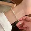 Pulsera de plata de ley S925 con perla de agua dulce natural de bambú destrozada, pulsera de nicho de lujo ligera para mujer, joyería de plata