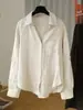 Camisa de Linho Estilo Old Money para Mulheres, Verão Fina Elegante para o Trabalho Gola V Solta Manga Longa Jaqueta Proteção Solar Top Branco