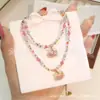 Colar de Pérolas de Cristal Coloridas Frescas de Verão Feito à Mão com Contas para Mulheres, Corrente de Clavícula Camada de Luxo Leve de Nicho