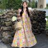 Vestido Floral Retro de Pintura al Óleo para Mujer Verano Nuevo Look Holgado Adelgazante Hermoso Estilo Japonés Vacaciones en la Costa Falda Elegante