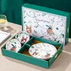 Juego de Platos Cerámicos Bohemios Transfronterizos, Tazones, Palillos, Vajilla, Regalos Pequeños, Souvenirs, Tazones Cerámicos para el Hogar, Cajas de Regalo