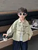 Q125 Camisa para niño, nueva colección de otoño, estilo coreano, prenda exterior delgada y elegante para niños, adecuada para primavera y otoño, top moderno y versátil