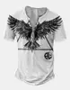 Roupas Masculinas Transfronteiriças Amazon 25 Camisas Henley de Manga Curta Europeias e Americanas Série Halloween Estampada Henley Casual com 7 Botões