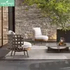 Sofá de Jardín de Ratán para Exteriores, Sofá Curvo Redondo Individual para Balcón, Modelo de Madera Maciza para Sala de Exposición, Muebles para Villa al Aire Libre