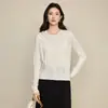 Cárdigan de Punto con Cuello Redondo y Borde Fruncido, Suéter Básico de Manga Larga de Color Sólido Mezcla de Lana para Mujer, Elegante Top de Principios de Primavera
