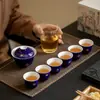 Juego Completo de Té Kung Fu de las Dinastías Tang y Song con Diseño de Mariposa Estampado en Oro, Juego de Gaiwan para el Hogar, Juego en Caja de Regalo, Juego de Té Completo Azul Jilu