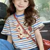 Camiseta de Verano para Niña de Algodón a Rayas de Manga Corta 2026 Nueva Elegante Infantil Cuello Redondo Versátil Camiseta Básica de Media Manga