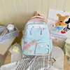 Mochila para niña con estampado de ráfaga estelar en bloques de color macaron, bolsa escolar transparente 2D DIY dulce para fiesta estudiantil