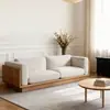 Sofá de Chão Designer Apartamento Pequeno Madeira Maciça Lavável Tecido Nórdico Sofá Reto Estilo Wabi-Sabi Sofá de Tronco