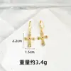 Collar Cruzado de Oro Arena Vietnamita Transfronterizo, Pendientes de Cruz Texturizados Incrustados con Diamantes Estilo Europeo y Americano para Mujer, Joyería de Larga Duración que No se Desvanece