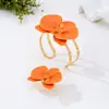Set de 2 Piezas de Pulsera y Anillo de Flor Tridimensional con Goteo de Aceite Naranja, Moderno y Único Estilo Europeo y Americano para Mujeres, Nuevo Modelo de Verano