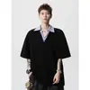 Camiseta de Manga Corta con Cuello de Camisa Falso de Dos Piezas para Hombre, Marca de Verano de Moda con un Toque de Lujo, Cuello Polo, Corte Holgado Fresco y Elegante, Manga Media con Tacto Fresco