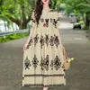 Vestido de Algodão e Seda Estilo Étnico Novo 2026, Estampa Floral Luxuosa e Elegante, Vestido Longo Estiloso para Mães, Adequado para Uso ao Ar Livre