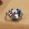 Novo Anel Gato da Sorte Esmalte Azul Tailandês Paisagem Retro para Homens e Mulheres, Anel Criativo de Dedo Indicador Artesanal de Cola Fofo