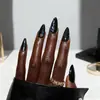 Uñas Negras Brillantes Ojo de Gato Flash Uñas Portátiles Manicura Negra Uñas Cortas Almendra Venta Caliente de Comercio Exterior Uñas Postizas Al Por Mayor