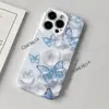 Funda de teléfono de mariposa de cristal azul hielo transfronteriza, adecuada para Apple, con impresión por transferencia de calor de alta definición y perforaciones precisas