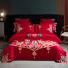 Juego de Cuatro Piezas de Boda de Algodón Puro, Algodón de Fibra Larga de Algodón Puro, Juego de Cinco Piezas de Boda Rojo, Juego de Seis Piezas de Ropa de Cama Bordada de Dragón y Fénix