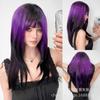 Peluca transfronteriza para mujer, cabello largo y liso morado, estilo de grupo de mujeres de moda, flequillo al aire, cabello de chal JK, cobertura completa de la cabeza, en stock