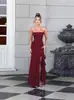 Vestido de Verano Nuevo Estilo Europeo y Americano 2026, sin Tirantes, con Bordes Fruncidos y Abertura Lateral, Elegante y de Alta Gama para Fiesta