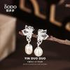 Pendientes de mariposa con filamento vintage de perla de agua dulce natural de plata esterlina S925 para mujer, elegantes pendientes de plata con cuentas redondas huecas, combinables con todo.