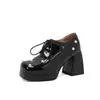 Nuevos zapatos de moda transfronterizos para mujer 48 zapatos de tacón alto con plataforma de charol para mujer 46 puntera cuadrada con cordones zapatos de cuero brillante para mujer