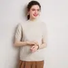 Suéter de Cashmere de Alta Qualidade Pronto para Vestir com Gola Meia-Alta para Mulheres, Top Fino de Cashmere Puro com Manga Curta e Média, Malha de Lã