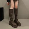 Botas Longas Femininas 2025 Outono/Inverno Novas de Cano Alto com Sola Grossa Emagrecimento Botas Slouch para Figuras Pequenas e Esbeltas Botas de Montaria de Cano Longo