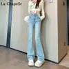 Jeans de color claro con microdesgarrado para mujer, tendencia Otoño-Invierno 2024, versátiles, nuevos, cortos, de cintura alta, con corte de campana de herradura