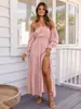 Vestido Longo Boho de Uma Manga Comprida, Cintura Elástica, Barra Larga com Fenda, para Férias na Praia, Personalizado, Transfronteiriço, Europa e América