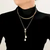 Collar con colgante de perla de imitación, estilo europeo y americano, de lujo, con hebilla de anillo y borla de amor, de acero inoxidable, chapado en oro, superpuesto, joyería para mujer.