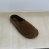 Versão em Couro~Estilo Preguiçoso Slip-On Casual Sapatilhas Fechadas Meio Sapatos com Sola Grossa para Mulheres, Uso Externo de Inverno, Sapatos Birkenstock de Couro Genuíno com Forro de Lã