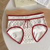 [Fortuna Feliz] Roupa Íntima Vermelha para Meninas no Ano do Zodíaco, Algodão Puro Antibacteriano Cintura Média Casamento Ano Novo Cueca Xadrez