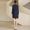 Elegante vestido profissional feminino de manga comprida, com abotoamento duplo, para primavera e outono, com senso de design, justo, modelador, assimétrico, para presidentes, vestimenta formal