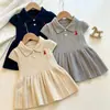 Vestido suéter para meninas, vestido colete de tricô de manga curta, para bebês meninas, novo estilo outono e inverno, doce vestido de princesa, dropshipping