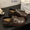 Zapatos Mary Jane redondos de cuero genuino estilo retro, para mujer, con suela gruesa, que aumentan la altura, zapatos de cuero estilo Birkenstock, versátiles para uso casual y de mocasín.