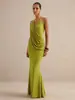 M26D661 Vestido largo strapless asimétrico plisado de estilo nuevo europeo y americano, vestido de fiesta ajustado al cuerpo
