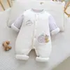 Mameluco acolchado para bebé, mameluco sin costuras cálido para otoño e invierno, traje de gateo engrosado de 150 g con apertura frontal, traje de una pieza para niños