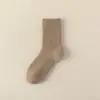Meias grossas de terry para outono e inverno, forradas com fleece, de lã, de comprimento médio para panturrilha para mulheres, meias com sola de toalha, meias de chão que retêm calor e quentes, meias de neve de cor sólida