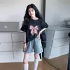 Camiseta de Algodão Puro de Manga Curta Estampada da Moda para Meninas, Verão, Gola Redonda, Estilo Fino, Camada Base Fashionável, Manga Meia