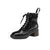 Botas Martin Básicas Cómodas Versátiles Estilo Coreano 2022 Invierno Nuevas de Cuero Genuino Grano de Madera Tacón Alto Grueso con Cordones para Mujer